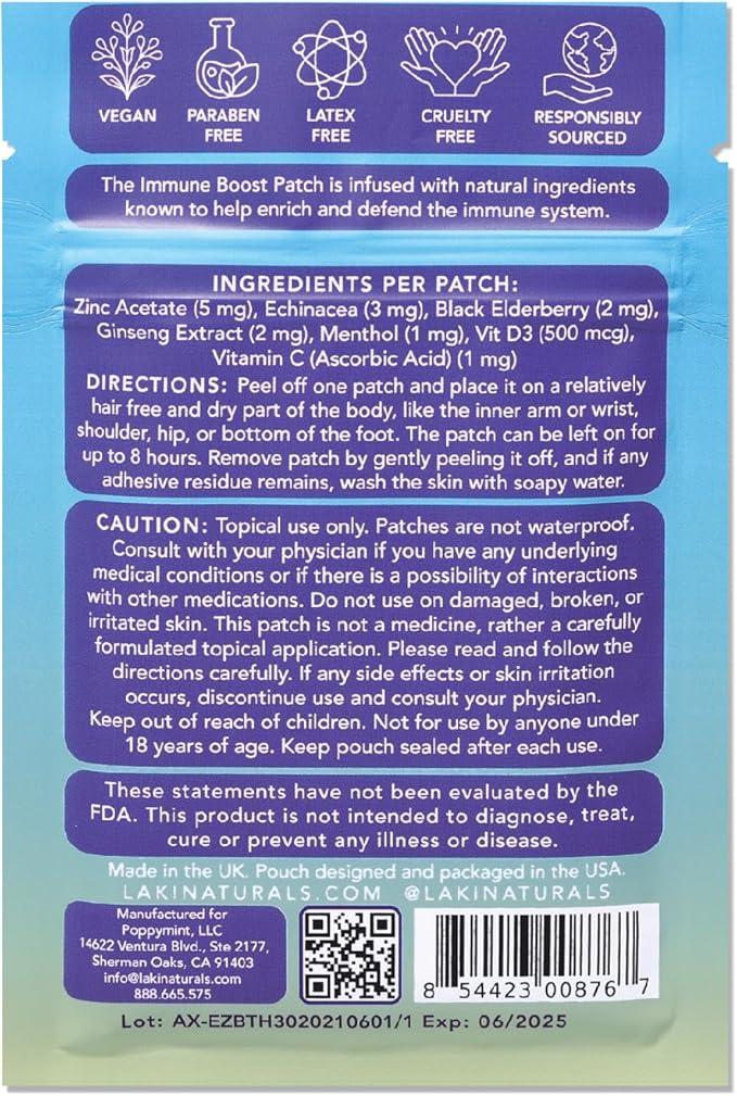 Laki Naturals Immune Boost Patch (Pack of 15) | Natural Immunity Defense | Daily Support for Your Body's Systems