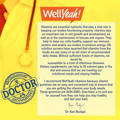 Kid's Calcium, Magnesium, Zinc + Vitamin D3 Gummies by WellYeah | Bone, Muscle and Nerve Health Support, Immune Support | for Men and Women | Gluten Free, Non GMO | Raspberry Flavor | 60 Count