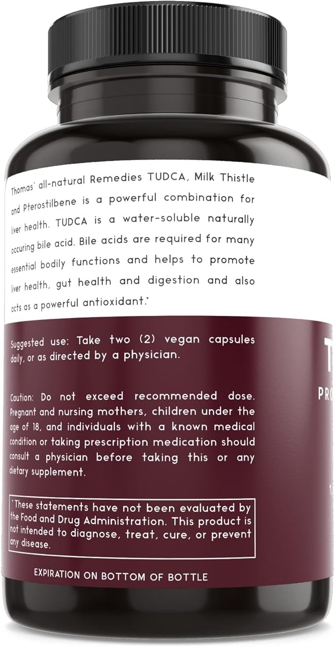 Thomas' all-natural Remedies Tudca 500mg (1000mg Per Serving), 60 Capsules- Tauroursodeoxycholic Acid, Liver Support Supplement- Vegan, Non-GMO, No Filler Capsules