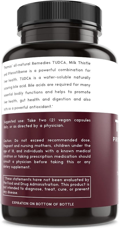 Thomas' all-natural Remedies Tudca 500mg (1000mg Per Serving), 60 Capsules- Tauroursodeoxycholic Acid, Liver Support Supplement- Vegan, Non-GMO, No Filler Capsules