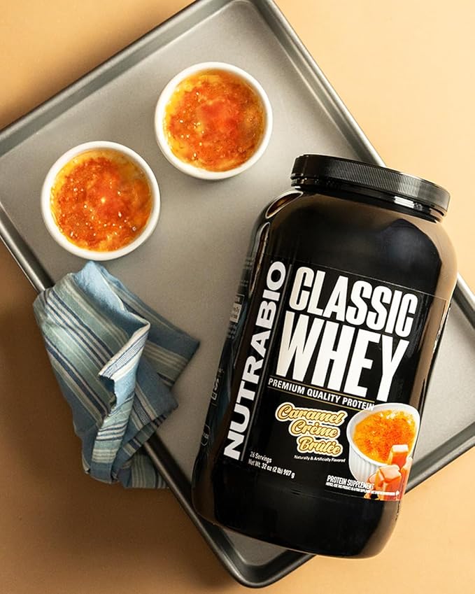 NutraBio Classic Whey Protein Powder- 25G of Protein Per Scoop - No Fillers, Artificial Colors, Preservatives - Caramel Creme Brulee, 2 Pounds