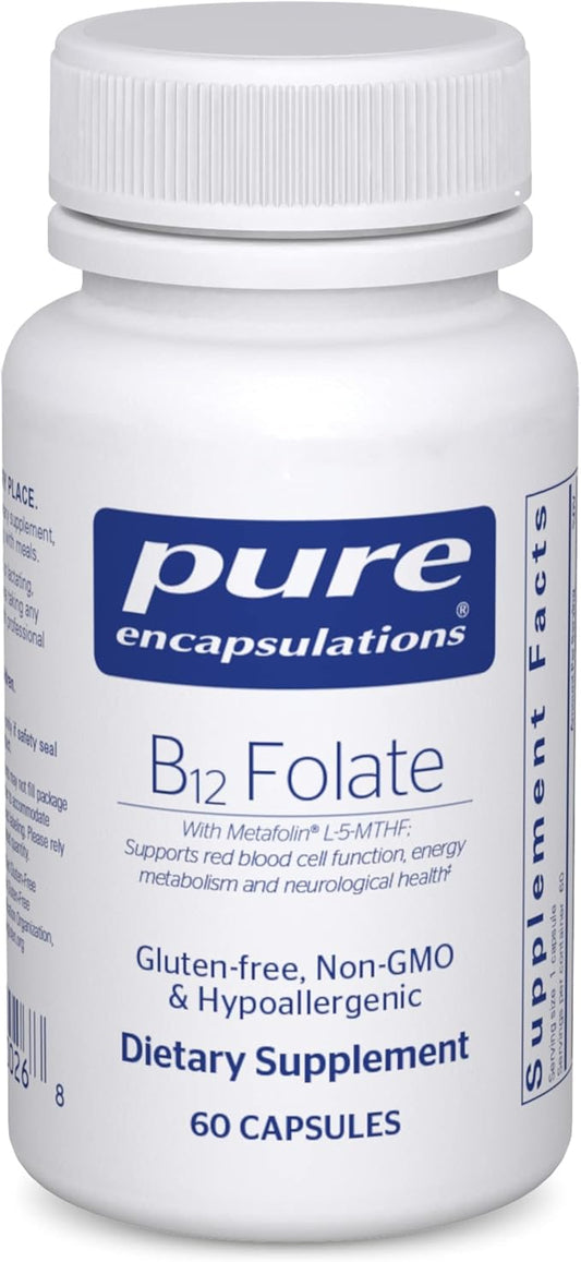 Pure Encapsulations B12 Folate - Energy Supplement to Support Nerves, Energy Metabolism & Cognitive Support* - with Vitamin B Folate as Metafolin - 60 Capsules