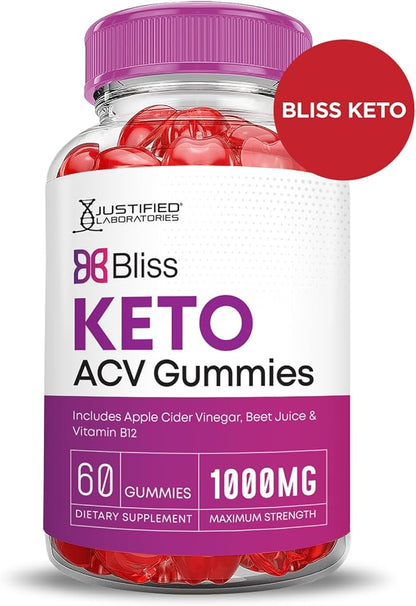 (5 Pack) Bliss Keto ACV Gummies Advanced Formula 1000MG X 10 Bliss Keto Gummies Apple Cider Vinegar Boost Formulated with Pomegranate Beet Juice Powder B12 Vegan Non GMO 300 Gummys
