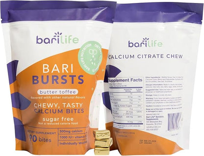 Bari Life Calcium Citrate Bariatric Calcium Chews with 1000 IU Vitamin D3 - Ideal for Bariatric Patients - BariBurst (Butter Toffee)