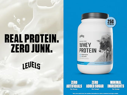 Levels Grass Fed Whey Protein Powder, No Artificials, 25G of Protein, Unflavored, 2LB