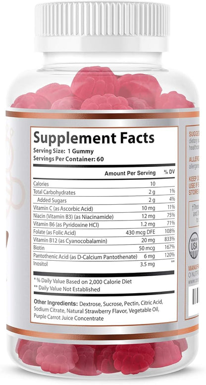 O NUTRITIONS Vitamin B Complex Vegan Gummies with Vitamin B12, B7 as Biotin, B6, B3 as Niacin, B5, B6, B8, B9 as Folate for Stress, Energy and Healthy Immune System (1 Pack)