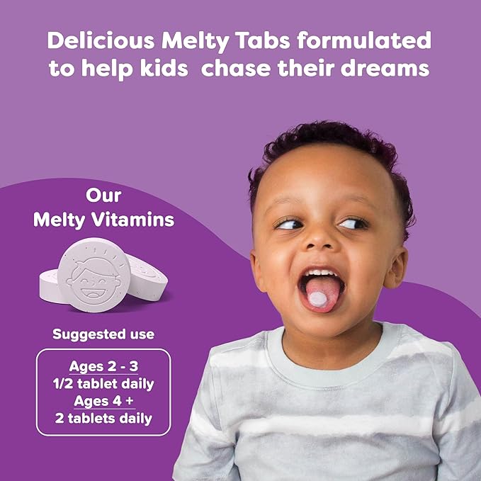 Renzo's Picky Eater Kids Multivitamin with Iron - Dissolving Kids Vitamins with Vitamin D3 & K2 and More - 60 Sugar-Free Melty Tabs, Cherry Cherry Mo’ Cherry Flavored