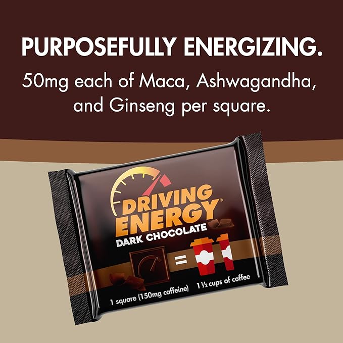 – Caffeinated Chocolate Energy Boost – Perfect for Helping Stay Awake While Working, Driving, Sports, and Work With No Crash – 50 Count