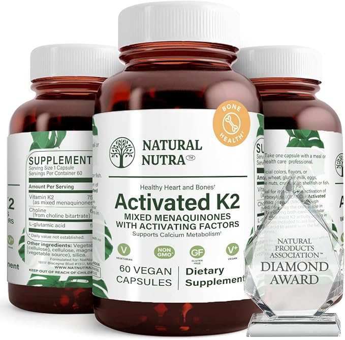 Natural Nutra Full Spectrum Vitamin K2 Supplement, Support Cardiovascular Health, Liver Function, Metabolic Health, Heart Health, 75 mcg, 60 Capsules (Pack of 3)