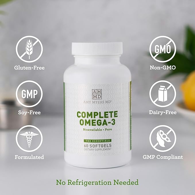 Dr. Amy Myers Complete Omega-3 Softgel – 1000mg of EPA/DHA - 170% More Bioavailable Than Leading Fish Oil Supplements - Supports Healthy Inflammatory Response – 60 Capsules, 2 Month Supply