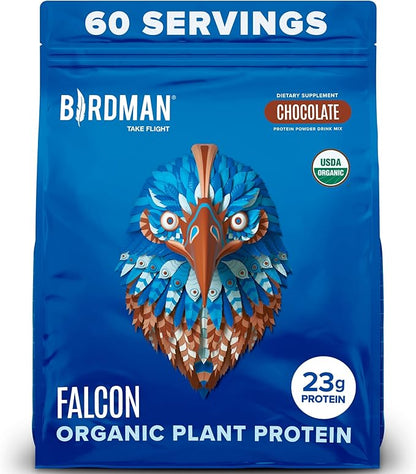BIRDMAN Falcon Vegan Protein Powder Organic, Stevia & Sugar Free, Plant Based Protein, Low Carb, Dairy Free, Keto, Non Whey Protein, Probiotic, Pea Protein | Chocolate Flavor - 60 Servings - 3.9lb