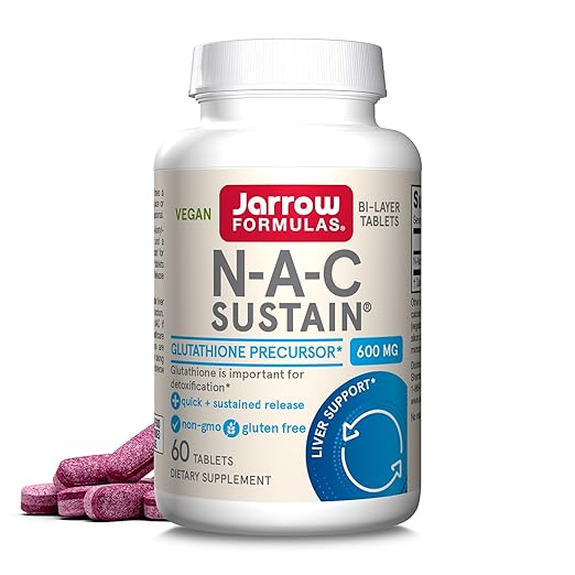 Jarrow Formulas N-A-C Sustain 600 mg, Dietary Supplement, Amino Acid Support for Liver Health and Antioxidants, 60 Tablets, 60 Day Supply