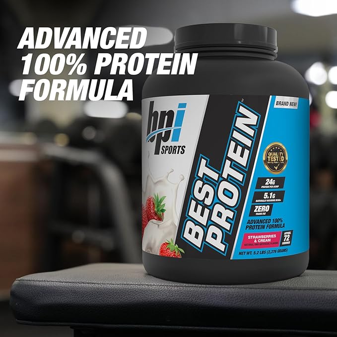 BPI Sports Best Protein – 100% Whey Protein Blend – Muscle Growth, Recovery, Meal Replacement – No Maltodextrin, No Fillers – Gluten Free – For Men & Women – Strawberries and Cream – 5.2 Pounds