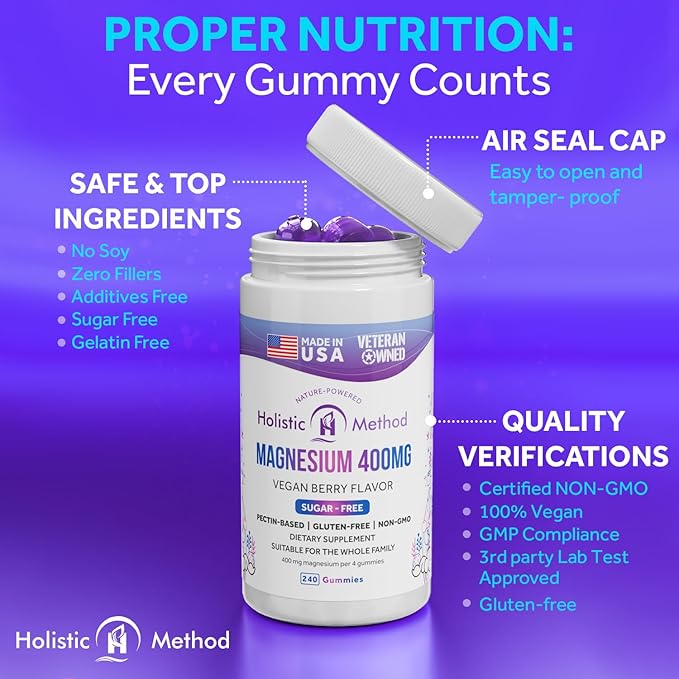 Magnesium Citrate Gummies - Sugar-Free, Vegan and Non-GMO for Better Sleep and Relaxation - No Sugar Alcohol - Magnesium Supplement for Adults, Teens and Kids - Mixed Berry - 240 Chews