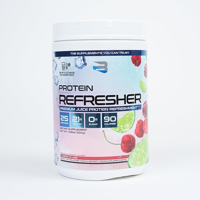 Protein Refresher (25 Servings) - Revolutionary Juice-Type Whey Protein Powder for Fitness, Bodybuilding, Gym, or for Bigger Protein Intake (25 Scoops, Cherry Lime)