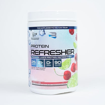 Protein Refresher (25 Servings) - Revolutionary Juice-Type Whey Protein Powder for Fitness, Bodybuilding, Gym, or for Bigger Protein Intake (25 Scoops, Cherry Lime)