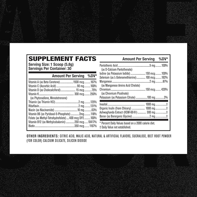 Jacked Factory Vita XT Performance Vitamin Powder - Daily Multivitamin Powder for Men with KSM-66 Ashwagandha, Prebiotic Fiber, Vitamin A, C, D, K, B6, B12, & More - Strawberry Lemonade, 30Sv