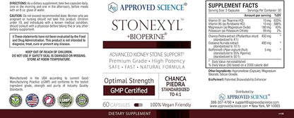 Approved Science Stonexyl - Herbal Support for Kidney Stones - 180 Capsules - Chanca Piedra - High Absorption - 3 Month Supply - Vegan