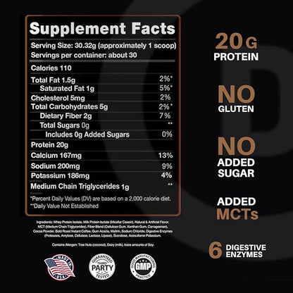 Devotion Nutrition Protein Powder Blend | Gluten Free, Keto Friendly, No Added Sugars | 1g MCT | 20g Whey & Micellar Protein | 2lb Tub (Mocha Java Chip)