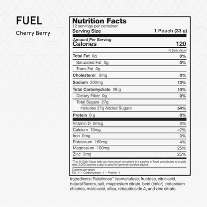 Momentous Fuel Intra-Workout Carbs & Electrolyte Drink Mix - Hydration Powder for Sustained Energy During Workouts - NSF Certified, GMO-Free, Gluten Free - 12 Single Serving Packets, Cherry Berry