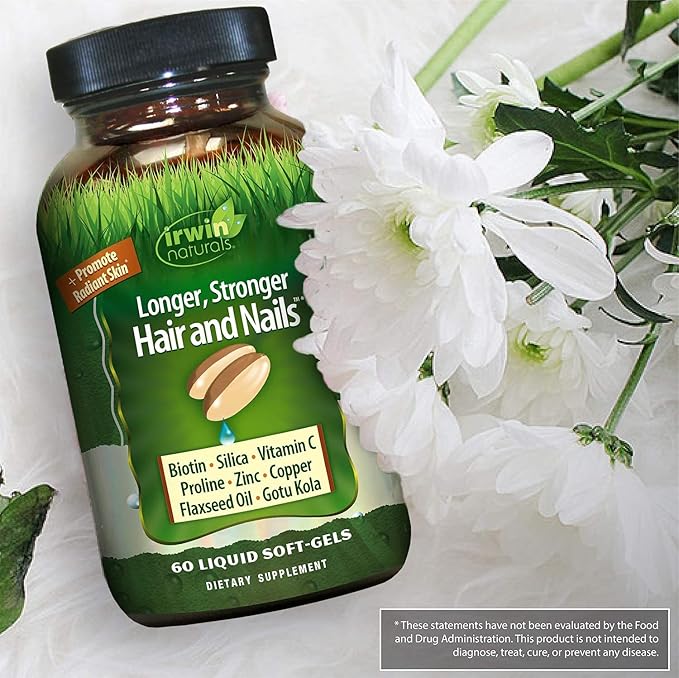 Irwin Naturals Longer, Stronger Hair and Nails - 60 Liquid Softgels - Promotes Vibrant Shine Texture & Strength - 30 Total Servings