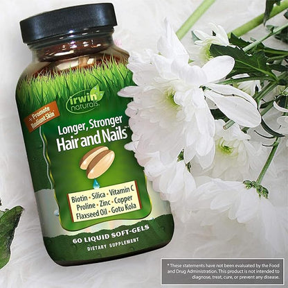 Irwin Naturals Longer, Stronger Hair and Nails - 60 Liquid Softgels - Promotes Vibrant Shine Texture & Strength - 30 Total Servings