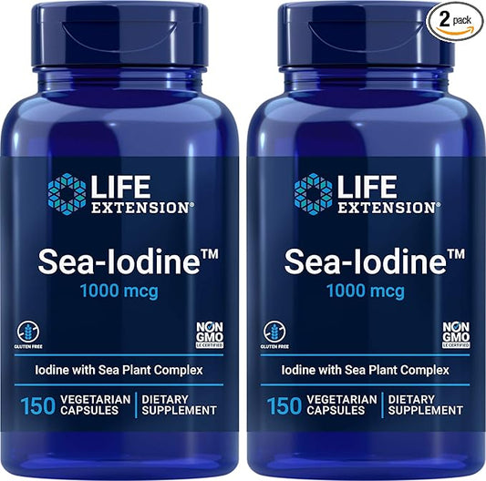 Life Extension Sea Iodine 1000 mcg, 150 Veg Caps (Pack of 2) - Natural Iodine Supplement from Kelp and Bladderwack