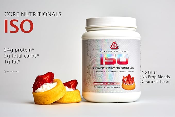 Core Nutritionals ISO, 100% Micro Filtered, Zero Artificial Fillers, 25g Whey Protein Isolate, 32 Servings (Strawberry Shortcake)