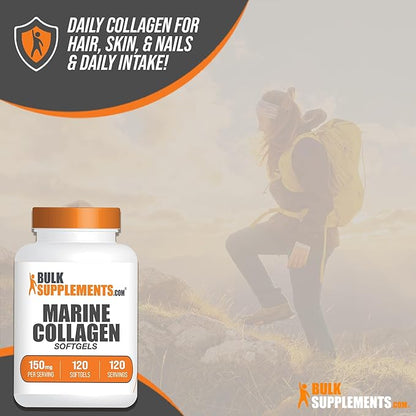 BulkSupplements.com Marine Collagen Softgels - Collagen Supplement, Collagen for Women & Men, 150mg of Collagen - Gluten Free, 1 Softgel per Serving, 120 Count (Pack of 1)