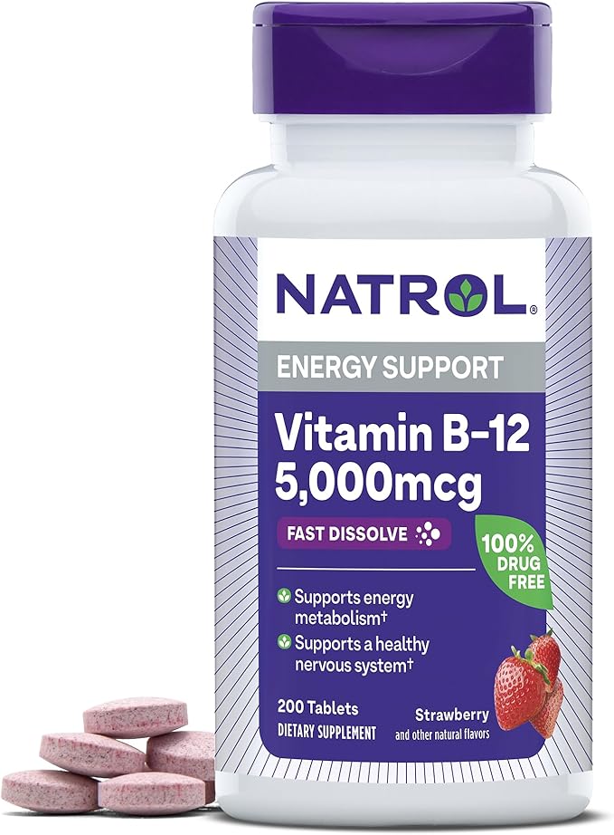 Natrol Vitamin B12 5,000 mcg, Fast Dissolve Vitamin B12 Supplement Supports a Healthy Nervous System and Energy Metabolism, 200 Tablets, Up to a 200 Day Supply