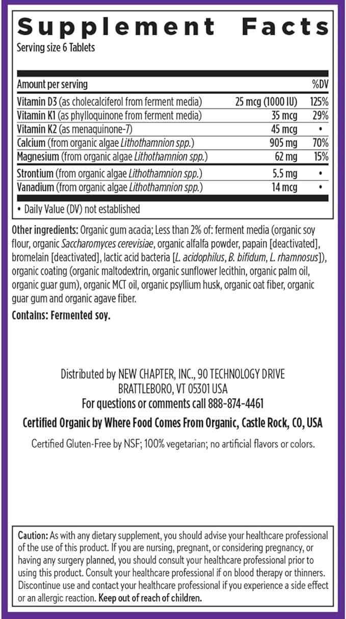New Chapter Calcium Supplement - Bone Strength Tiny Tabs Organic Calcium with Magnesium, Vitamin D3+K2, 70+ Trace Minerals for Bone Health, Gluten Free, Easy to Swallow - 120 ct