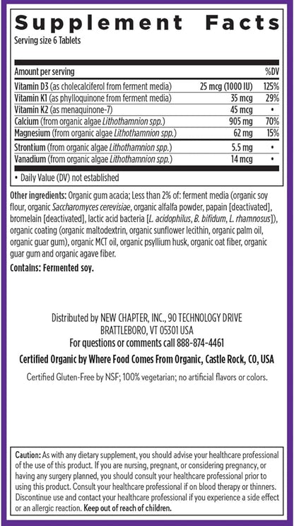 New Chapter Calcium Supplement - Bone Strength Tiny Tabs Organic Calcium with Magnesium, Vitamin D3+K2, 70+ Trace Minerals for Bone Health, Gluten Free, Easy to Swallow - 120 ct