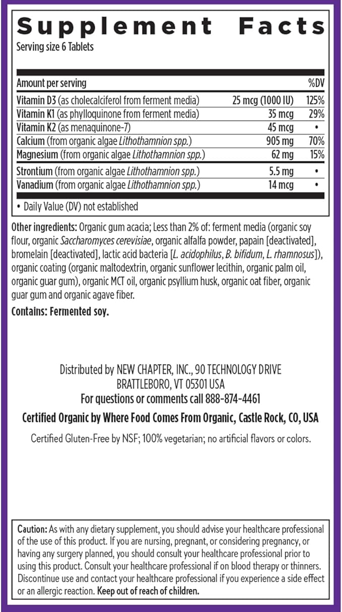 New Chapter Calcium Supplement - Bone Strength Tiny Tabs Organic Calcium with Magnesium, Vitamin D3+K2, 70+ Trace Minerals for Bone Health, Gluten Free, Easy to Swallow - 240 ct