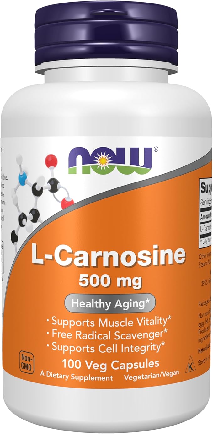 NOW Foods Supplements, L-Carnosine (Beta-Alanyl-L-Histidine) 500 mg, Healthy Aging, 100 Veg Capsules