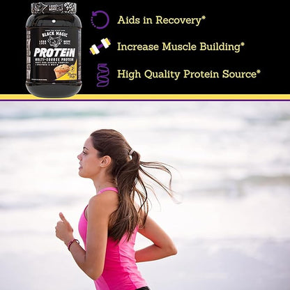 Worldwide Nutrition Bundle: Black Magic Multi-Source Protein Powder - Whey, Egg Albumin Enzymes, Micellar Casein & MCTs - Bodybuilding -Blueberry Muffin Flavor - 2 LB & Multi-Purpose Keychain