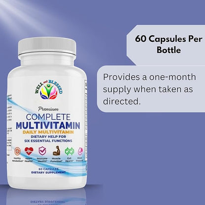 Complete Daily Multivitamins Supplement - 60 Capsules - Essential Vitamins & Minerals - Immune, Heart and Support - Suitable for Both Men and Women