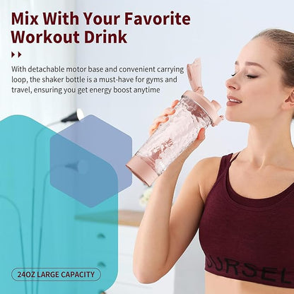 Electric Protein Shaker Bottle, 24oz Lockable Electric Blender Cup, Tritan USB Rechargeable Protein Shake Mixer, Blender Shaker Cups for Protein Shakes, Pink