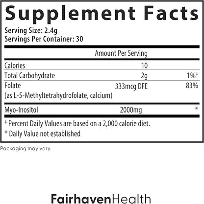 Fairhaven Health Myo-Folate Powder for Women - 1 Per Day, Female Fertility Supplement, Ovarian Health and Egg Quality - 2000 mg Myo-Inositol and 333 mcg Methylfolate – 30 Individual Packets