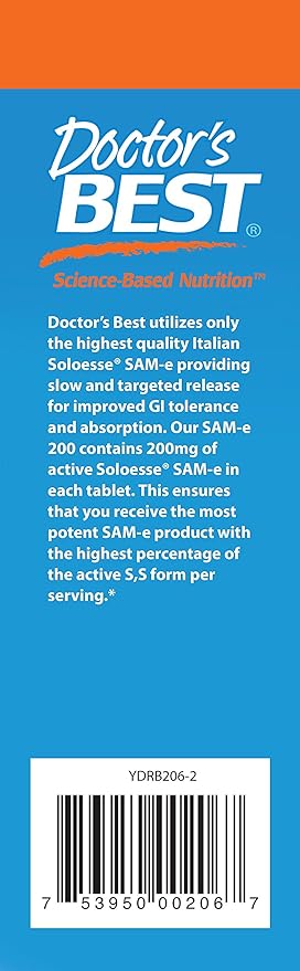 Doctor's Best SAM-e Mood & Joint Support & Liver Health (Pharmaceutical Grade/Non-GMO/Gluten Free/Vegetarian), Tablet, 60 Count (Pack of 1)