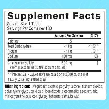 Swisse Glucosamine Sulfate Joint Support Supplement, Joint Health Supplement for Mobility and Flexibility | Joint Supplement for Women and Men | Glucosamina 1500mg | 180 Tablets