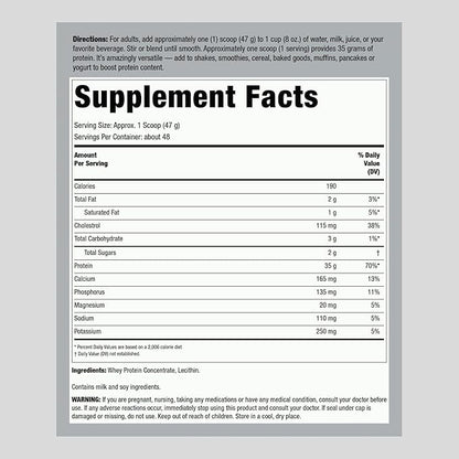 Fitness Labs Whey Protein Powder | 5 Lbs | 35g Protein | Unflavored | Easy Mixing Supplement | Non-GMO, Gluten Free