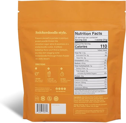 ProDough Gourmet Whey Isolate Hydrolized Protein Powder for Shake Mix- Easy Digest Enzyme Blend, 25g Protein per Serving, Natural Ingredients, Gluten Free, Keto Friendly (Snickerdoodle)