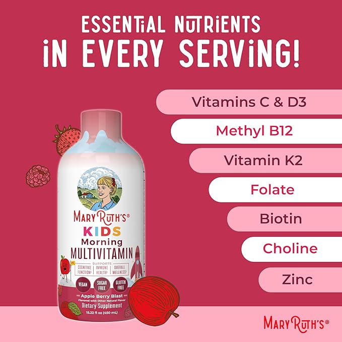 MaryRuth's Kids Liquid Morning Multivitamin | Kids Multivitamin | Immune Support | Vitamin C & D | Kids Vitamins | Kids Vitamins multivitamin | Vegan | 30-180 Servings | 15.22 fl oz