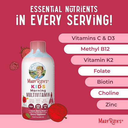 MaryRuth's Kids Liquid Morning Multivitamin | Kids Multivitamin | Immune Support | Vitamin C & D | Kids Vitamins | Kids Vitamins multivitamin | Vegan | 30-180 Servings | 15.22 fl oz