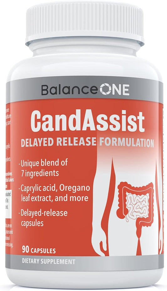 CandAssist Intestinal Flora Balance - Caprylic Acid, Berberine - Delayed Release Capsules - Vegan & Non-GMO - 30 Day Supply