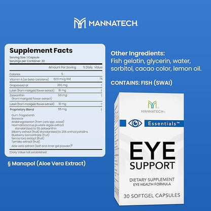Mannatech Eye Care Supplement, Supports General Eye Health Sight Care Supplement w/Lutein & Zeaxanthin. Eye Support 30 Softgels.