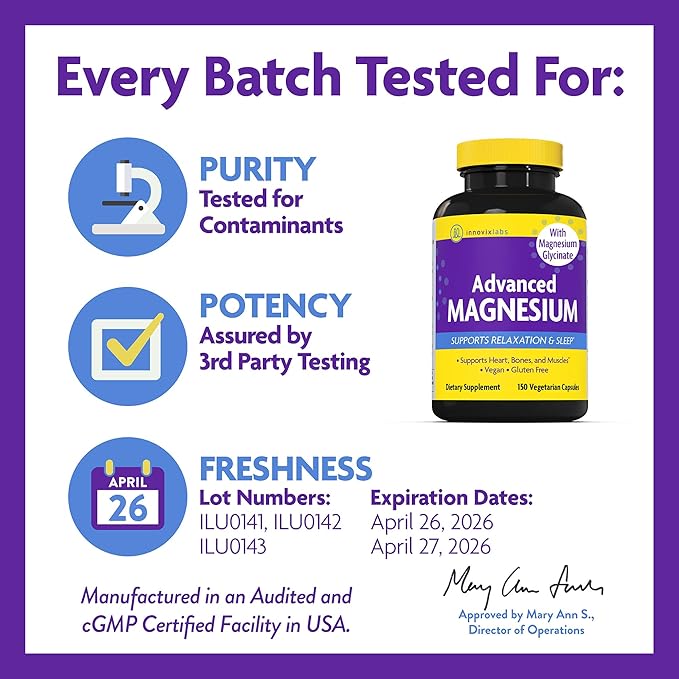 InnovixLabs Advanced Magnesium Capsules - 150 Ct, 210 mg - Chelated Magnesium Glycinate and Malate, High Absorption, Promotes Relaxation, Bones, Muscle Health, Vegan Magnesium Malate Sleep Supplement