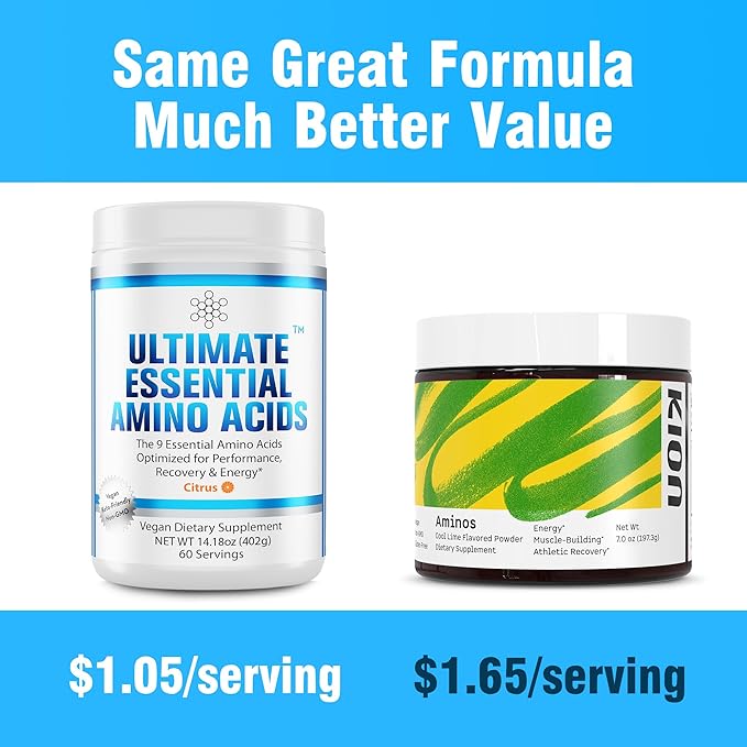 Ultimate 100% Essential Amino Acids Powder [Citrus Flavor, 60 (5g) Servings] BCAA Plus L-Lysine, L-Threonine, L-Phenylalanine, L-Methionine, L-Histidine & L-Tryptophan Nutritional Supplement