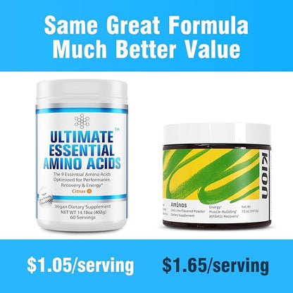 Ultimate 100% Essential Amino Acids Powder [Citrus Flavor, 60 (5g) Servings] BCAA Plus L-Lysine, L-Threonine, L-Phenylalanine, L-Methionine, L-Histidine & L-Tryptophan Nutritional Supplement