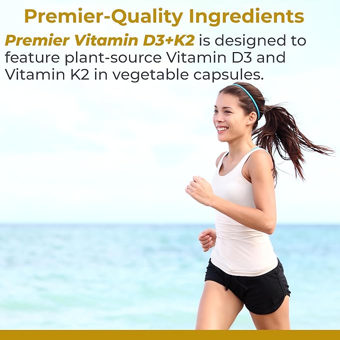 Premier Research Labs: Vitamin D3 + K2 Supplements | for Bone Support and Promotes Heart Health, Gluten-Free - 5000 IU Vegan Supplements - Tested Quality | 30 Plant-Source Based Capsules